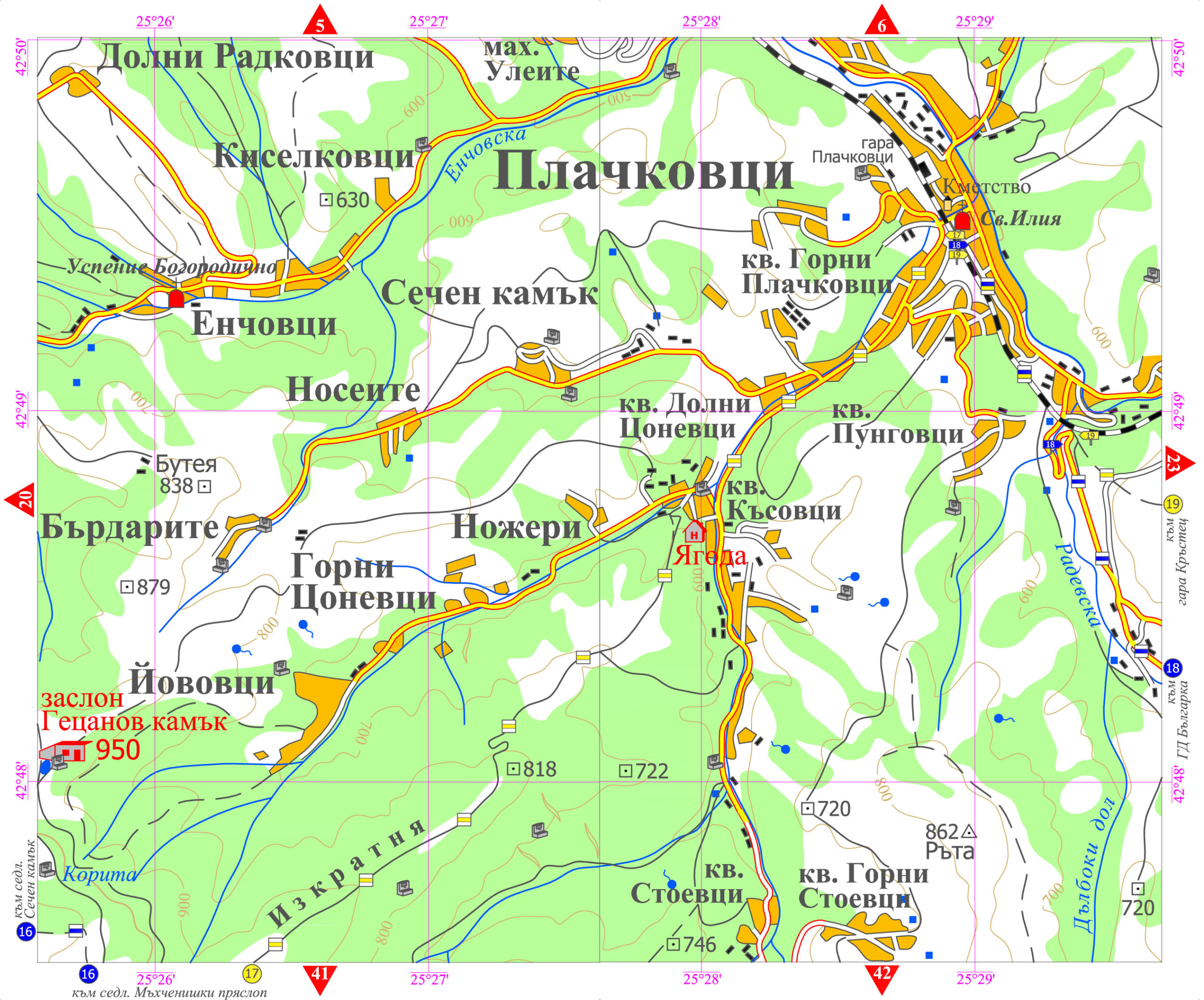 Маршрут 19: Плачковци (510 м) – вр. Стражерски чукар (884м) – вр. Голям Кръстец (1008 м) – хижа Кръстец (880 м) – гара Кръстец (870 м)
